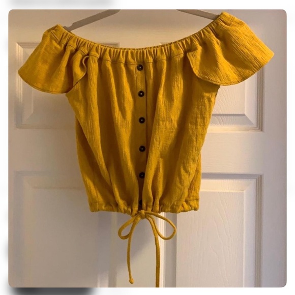 MADEWELL Off-Shoulder Button-Front Women's Top in Mustard - Picture 3 of 7